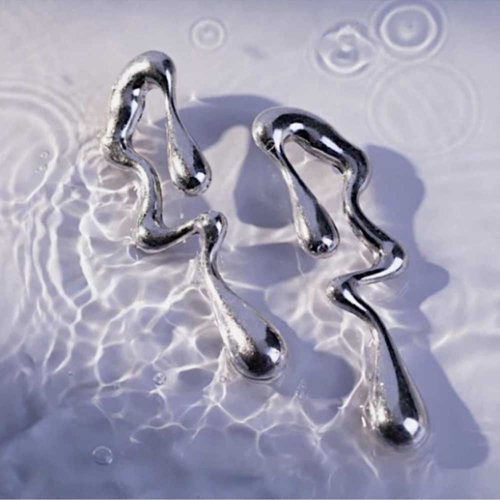 Anthropologie Silver Squiggle Drop Earrings - Picture 2 of 2